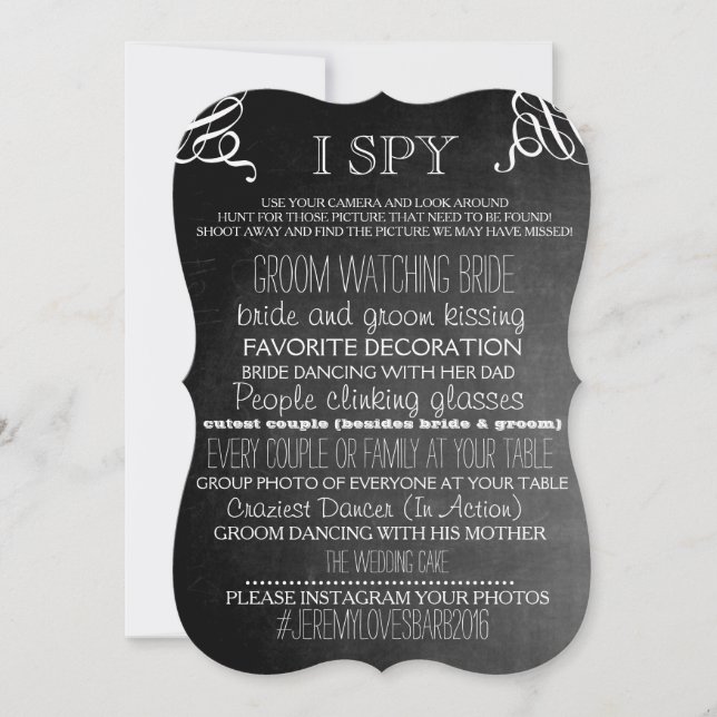 Convites I Spy Wedding Game Chalkboard Edition Brackets (Frente)