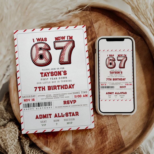 Convites I Was 6, Now I’m 7 – Baseball 7th Birthday (I Was 6, Now I’m 7 – Baseball 7th Birthday Invitation)