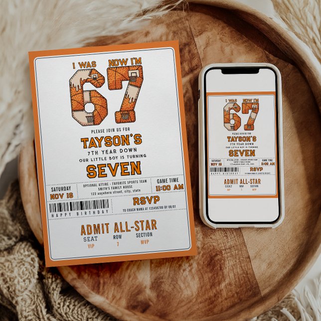Convites I Was 6, Now I’m 7 – Basketball 7th Birthday (I Was 6, Now I’m 7 – Basketball 7th Birthday Invitation
)