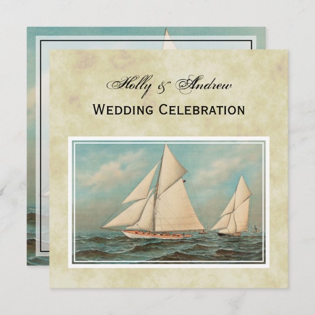 Convites Iates de Vintage Náutica #1 (Frente/Verso)