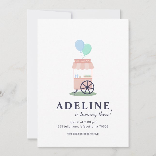 Convites Ice Cream Cart Birthday Party Invitation (Frente)