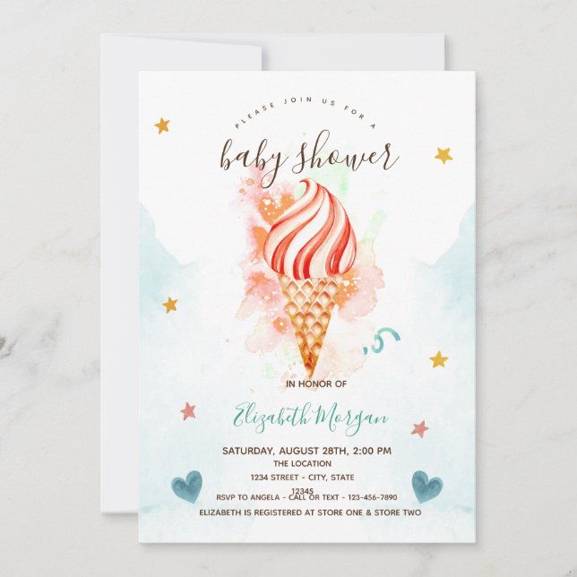 Convites Ice Cream Estrelas Corações Chá de Bebê   (Frente)
