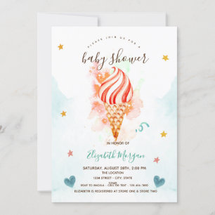 Convites Ice Cream Estrelas Corações Chá de Bebê  