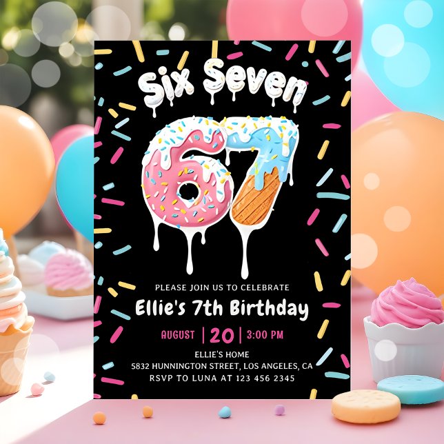 Convites Ice Cream Six Seven 6 7 Birthday Invitation (Criador carregado)