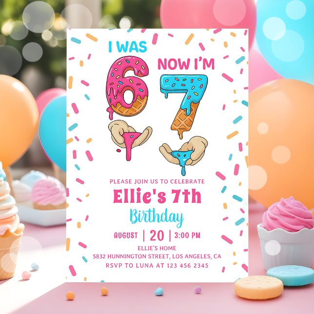 Convites Ice Cream Six Seven Girl Birthday Invitation (Criador carregado)