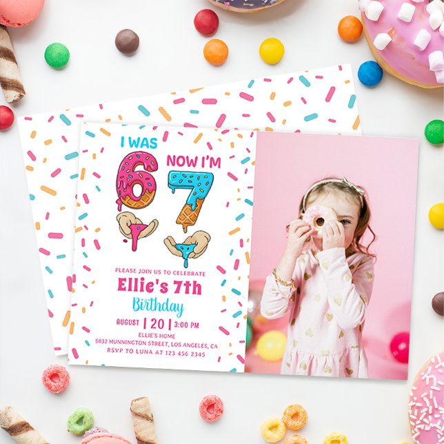 Convites Ice Cream Six Seven Girl Birthday Photo Invitation (Criador carregado)