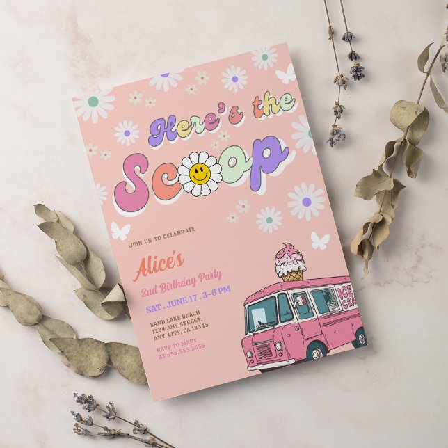Convites Ice Cream Truck Scoops 2nd Birthday (Criador carregado)
