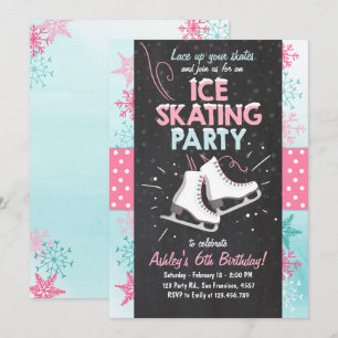 Convites Ice Skating Birthday Invation Skate Winter Pink