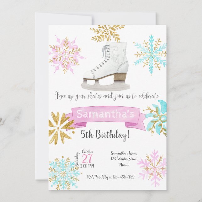 Convites Ice Skating Birthday Invitation (Frente)