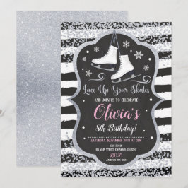 Convites Ice Skating Birthday Invitation Silver Glitter