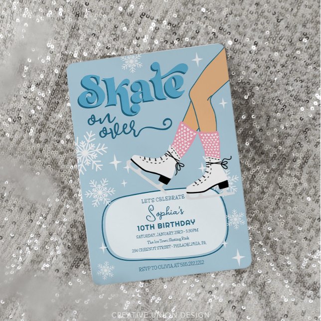 Convites Ice Skating Birthday Invite Festa de Skate de inve (Criador carregado)