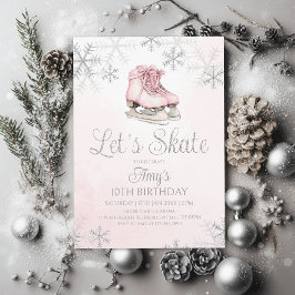 Convites Ice Skating Winter Birthday Party Silver Glitter