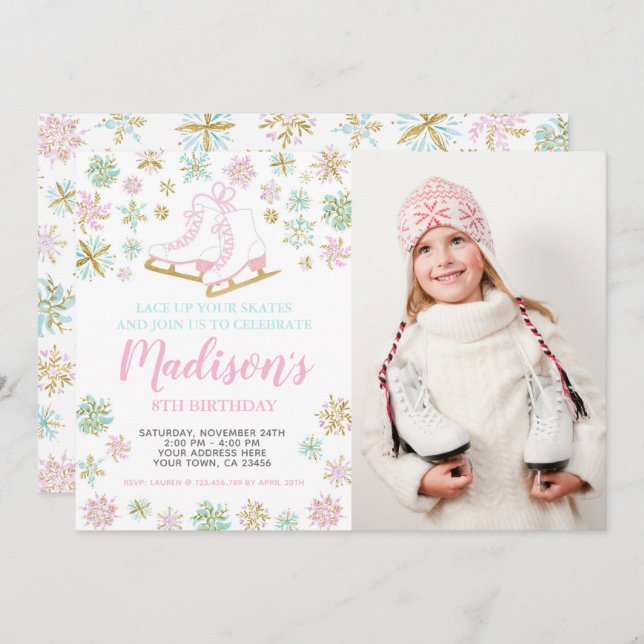 Convites Ice Skating, Winter wonderland com foto (Frente/Verso)