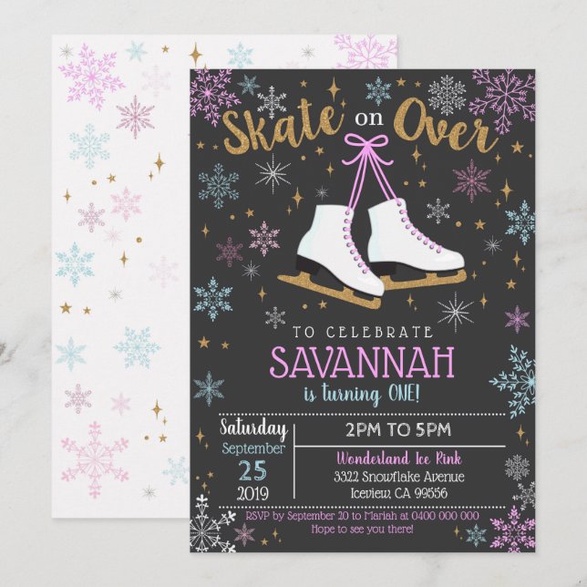 Convites Ice Skling Invitation Party Ice (Frente/Verso)