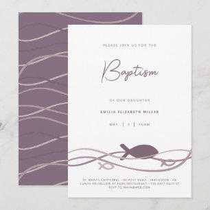 Convites Ichthys Ondas Bege - Moderno Batismo