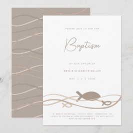 Convites Ichthys Waves Bege Taupe - Batismo Moderno
