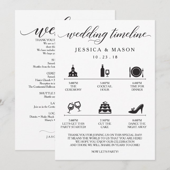 Convites Icon Wedding Itinerary and Wedding Welcome (Frente/Verso)