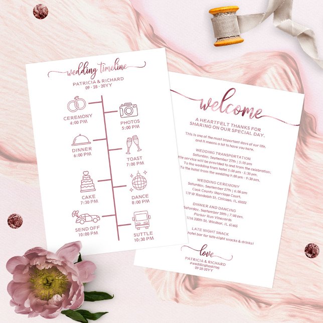 Convites Ícone de Itinerário de Casamento Chic Script Boas- (Criador carregado)