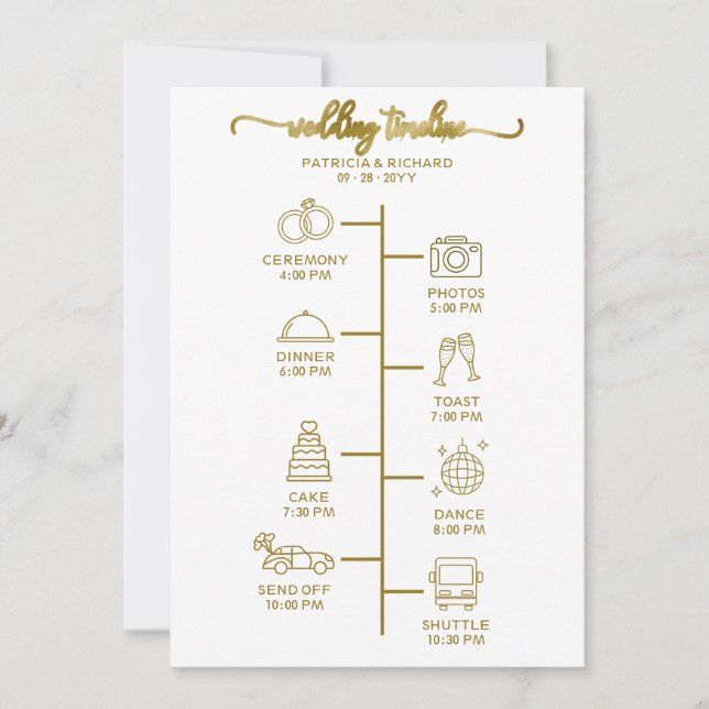 Convites Ícone de Itinerário de Casamento Chic Script Boas- (Frente)