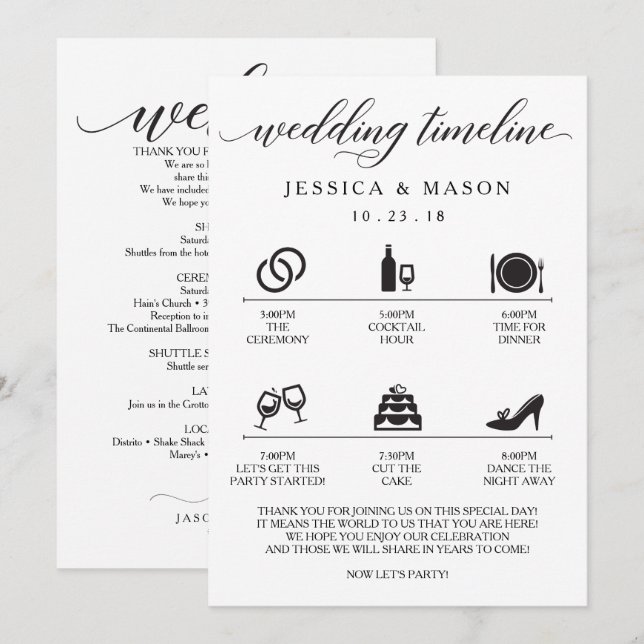 Convites Ícone de Itinerário de Casamento e Boas-Vindas ao  (Frente/Verso)