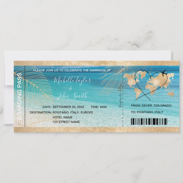 Convites Ícone de Plano Cardíaco Pass de Casamento de Desti (Frente)