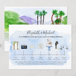 Convites Ícones de Linha do Tempo de Casamento de Praia Tro