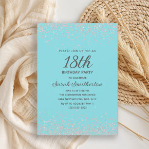 Convites Icy Aqua Blue Silver Diamond Glitter 18º aniversár