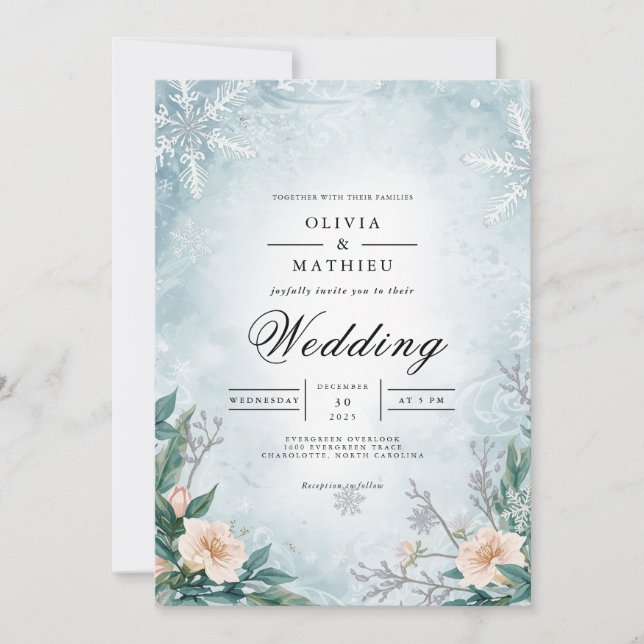 Convites Icy Bloom Winter Romance Wedding (Frente)