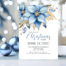 Convites Icy Blue Dourada Poinsettia Flower CHRISTMAS