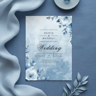 Convites Icy Blue Floral Romance Wedding