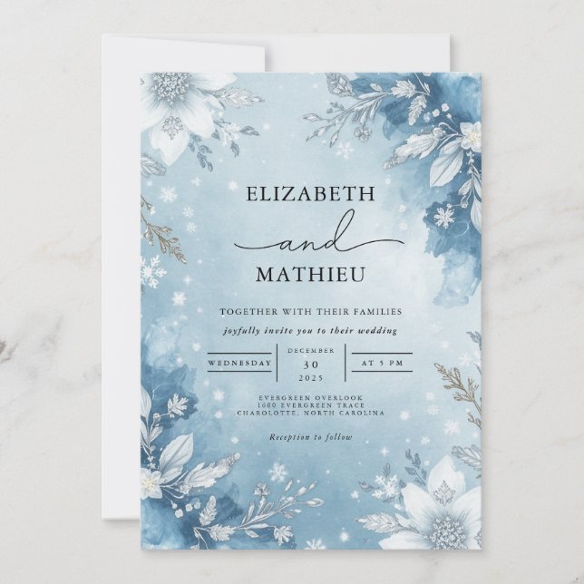 Convites Icy Blue Floral Wreath Wedding (Frente)