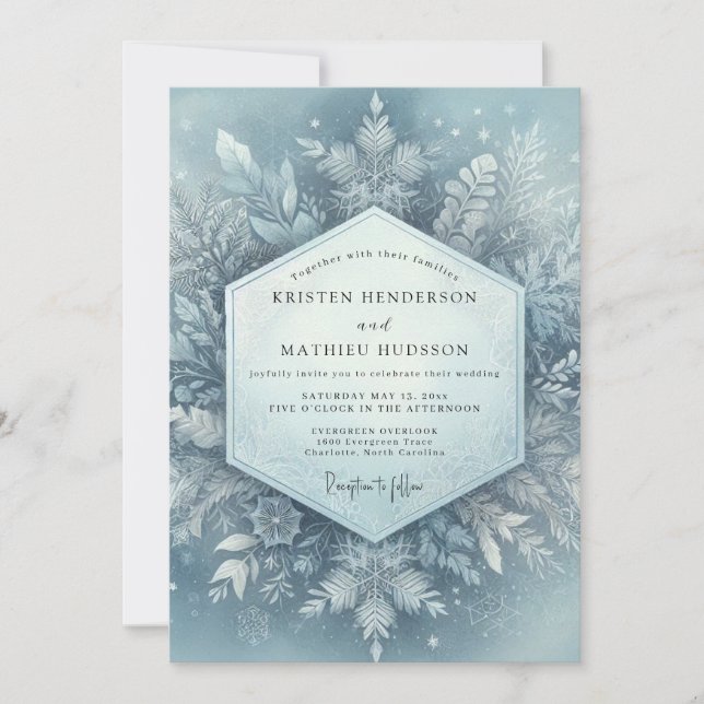 Convites Icy Blue Winter Flora Wedding (Frente)