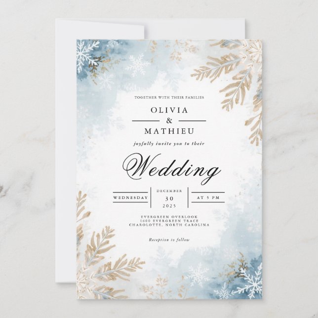 Convites Icy Frost Botanical Romance Wedding (Frente)