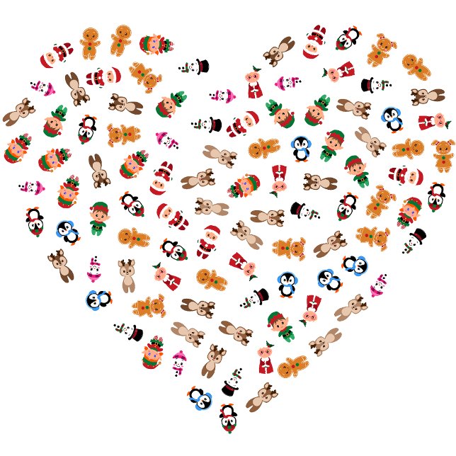 Convites Icy o que você fez lá, Engraçado (Holiday-themed heart pattern filled with festive details like snowflakes, holly, candy can)