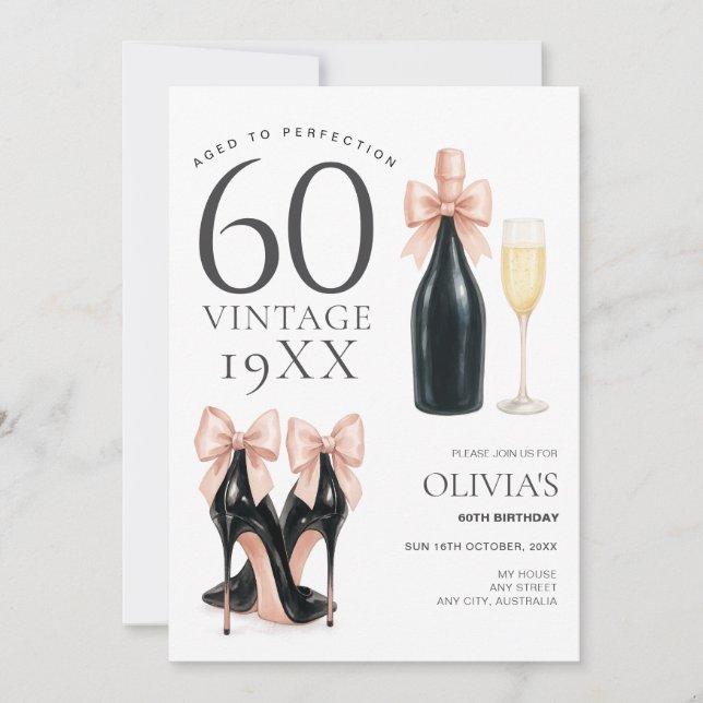 Convites Idade para Perfecção Glam 60th Champagne Aniversár (Frente)