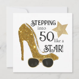 Convites Idade Personalizada, Aniversário, Dourada Glitter