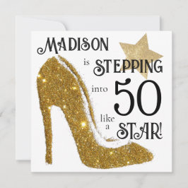 Convites Idade Personalizada, Aniversário, Dourada Glitter
