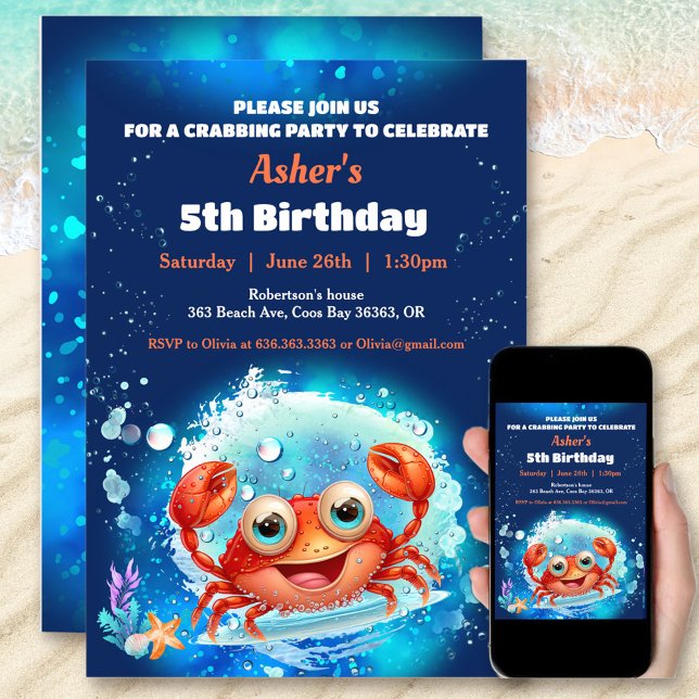 Convites Idade Personalizada do Garoto da Festa de aniversá (Crab Pool Birthday Party Boy Custom Age Invitation)