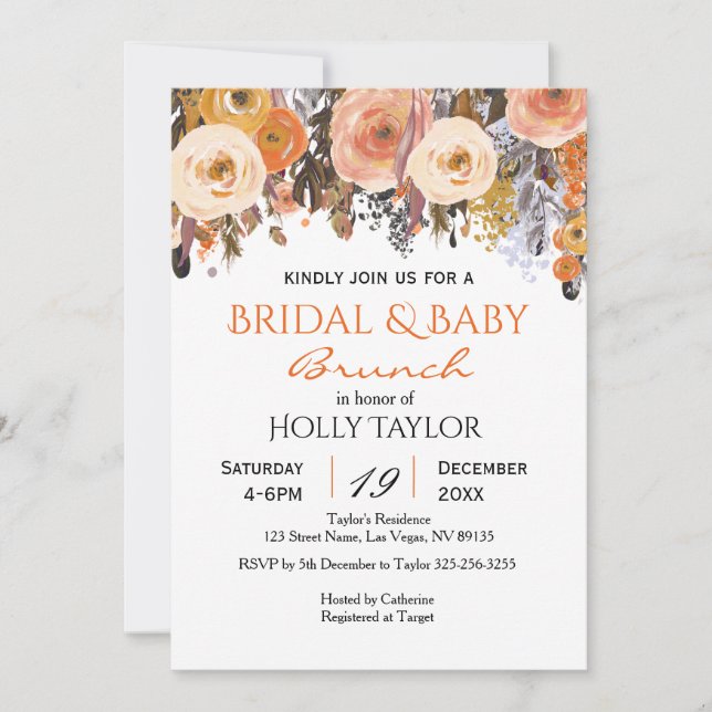 Convites Ideias combinadas de Chá de fraldas e Chá de panel (Frente)