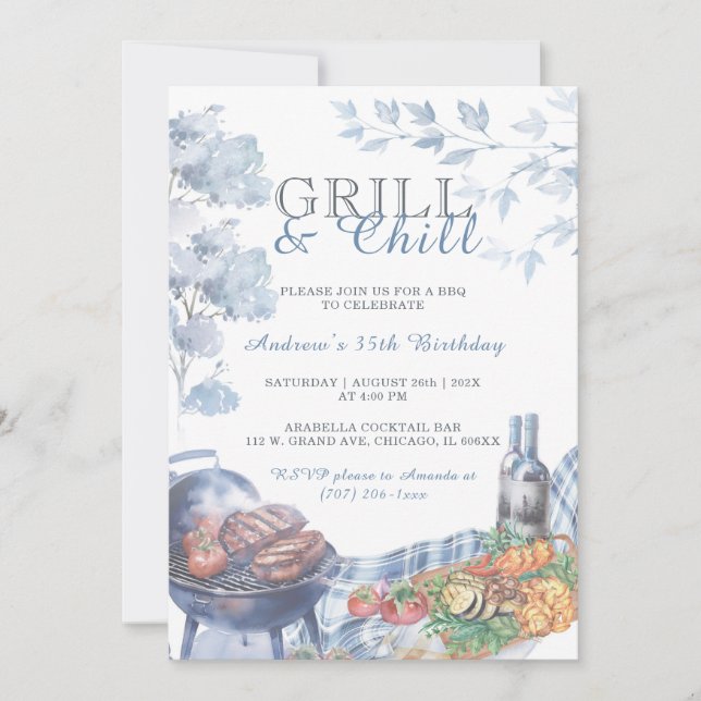 Convites Ideias de Modelo de Festa de Aniversário Grill e C (Frente)