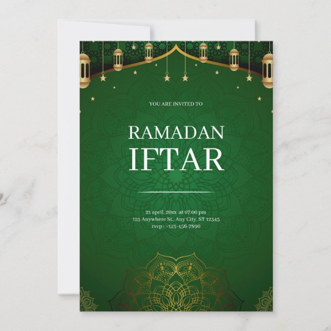 Convites Iftar de Ramadão Moderno Verde (Frente)