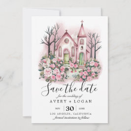 Convites igreja cor-de-rosa floral aquarela save the date
