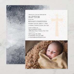 Convites Igreja Cristã Baptism Foto para Bebê Invi Religi