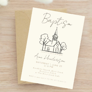 Convites Igreja Elegante Batismo Neutro Bege Batizado