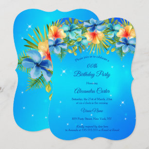 Convites Ilha Azul Amarelo Hibisco Floral Tropical Festa