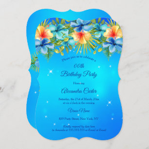 Convites Ilha Blue yellow Hibiscus Tropical Floral Party
