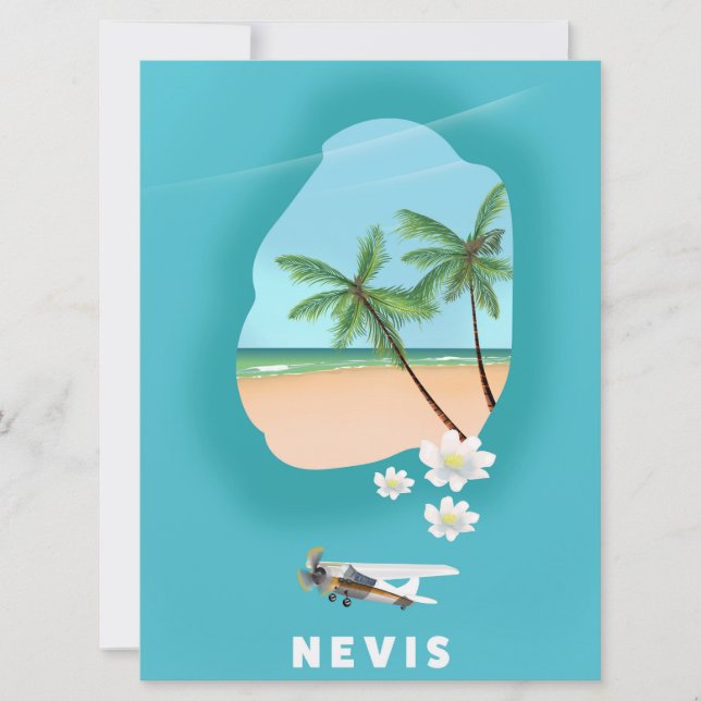 Convites Ilha caribenha de Nevis Mapa ilustrado. (Frente)