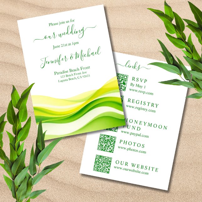 Convites Ilha Citrus Verde e Amarelo Casamento - Tudo Em Um (Island Citrus Green and Yellow Wedding-All In One Invitation)