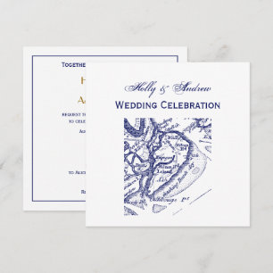 Convites Ilha de Hilton Head SC Mapa Antigo Azul Marinho