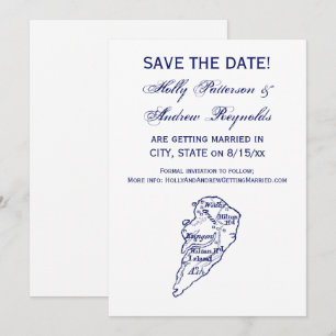 Convites Ilha Hilton Head SC Mapa Antigo Azul Marinho